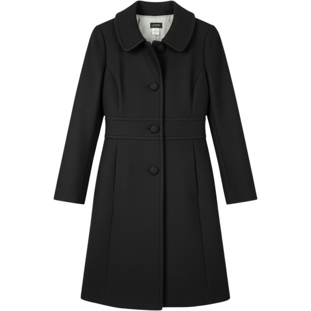 J.CREW Wool Blend Empire Waist Pea Coat Sz 4 Black Mid Length Lined Classic